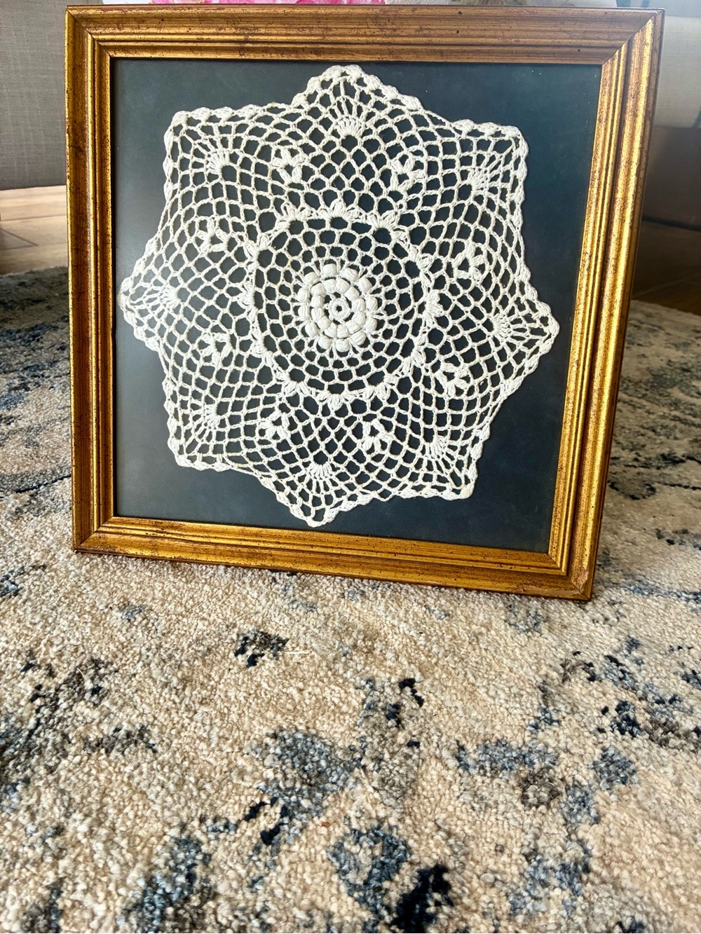 Framed White Crochet Doily Wall Art - Home Wall Decor